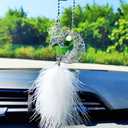 Motaney Iron Star and Moon Car Hanging Ornament, Feather Charm Rear View Mirror Accessory, Casual Celestial Car Interior Decor