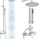 Rain Shower System Outdoor Shower Fixtures with 8" Rain Shower Head Handheld Sprayer Single Handle Wall Mounted Bathroom Shower Faucet Set Brushed Nickel for Bathroom or Backyard