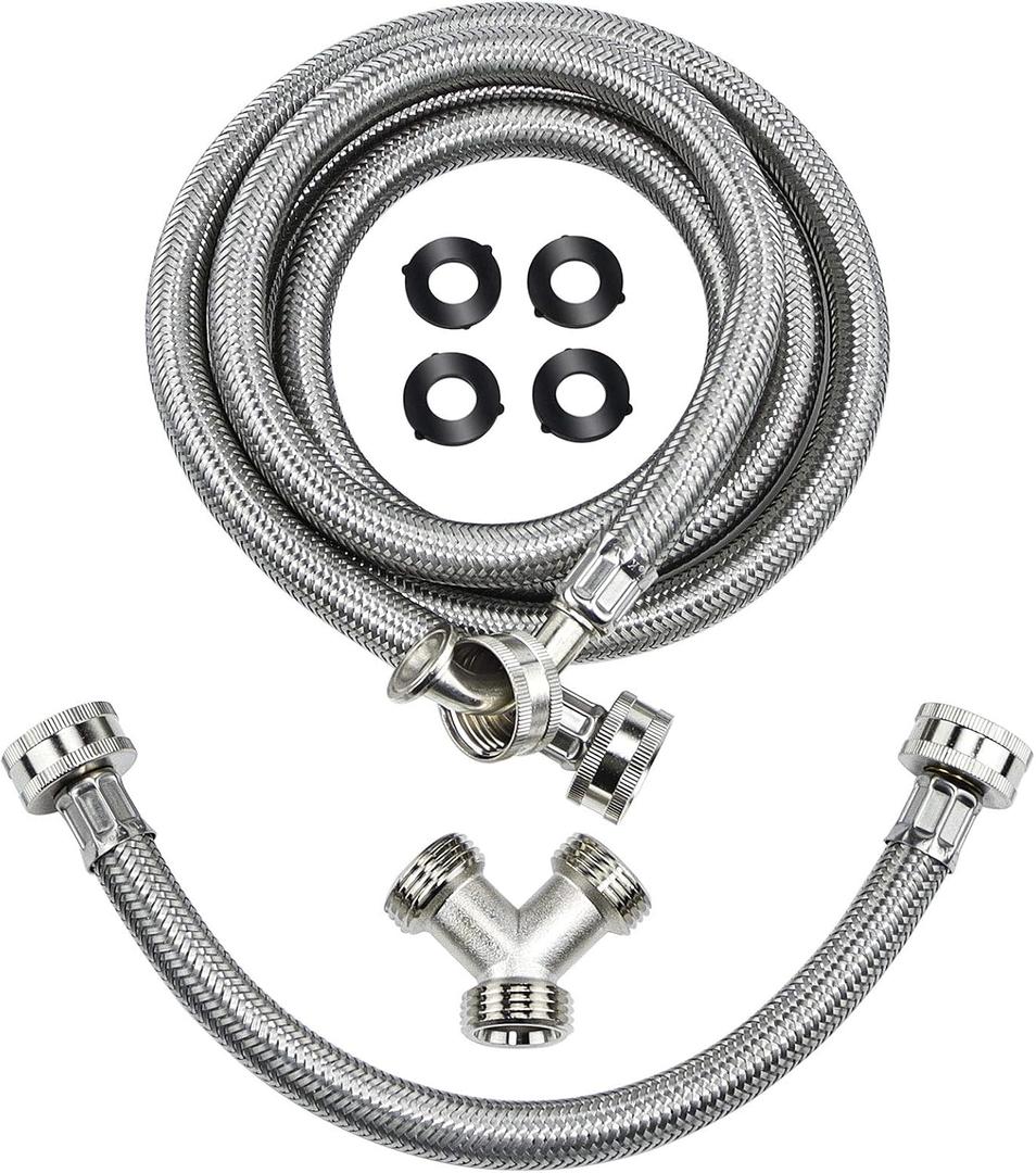 Steam Dryer Hose Installation Kit - 6 Ft 90 Degree Elbow Stainless Steel Hose,1ft Inlet Adapter And Y Connector,Fits All Normal Household Water Supply Lines by TOMOON