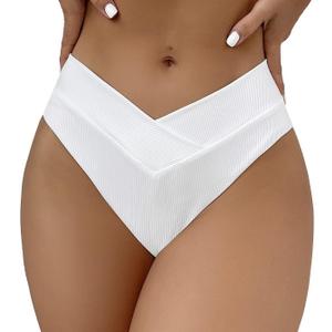 SherryDC Women's V Cut High Waisted Bikini Bottom High Leg Cut Swimsuit Bathing Suit Bottoms (824 White)