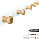 Mushroom Shaped Kids Coat Rack, 6-Hook Wooden Backpack Hanger Wall Mount, No-Drill/Screw Installation,1pc (Cream White, 6-Hooks)