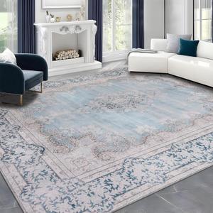 DECOMALL Maila Washable Rug, Traditional Oriental Rug,Vintage Distressed Large Carpet for Living Room Bedroom, 9x12ft Blue