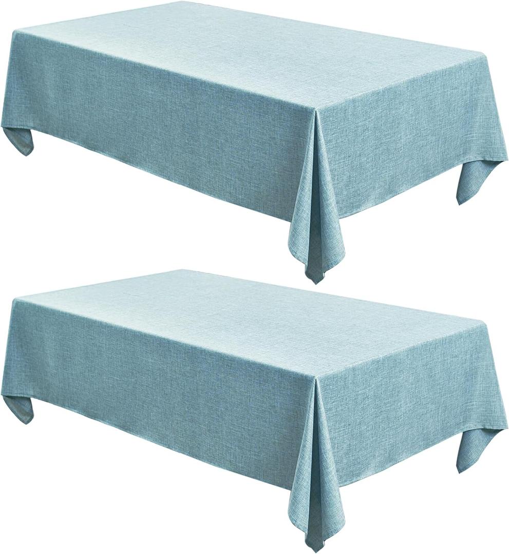 Fitable Faux Linen Tablecloths Rectangle 60 x 102 Inch - 2 Pack Waterproof Table Clothes for 6 Foot Tables, Turquoise Flax Look Table Covers for Farmhouse, Dining, Party, Banquet, Buffet