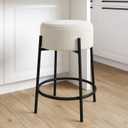 Nathan James Isaac 24" Modern Backless Bar Stool with Round Soft Padded Boucle Seat and Metal Mid-Century Base, Boucle White/Black