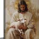 Jesus and Lamb Canvas Wall Art Abstract Christian Poster Prints Bible Stories Picture Artwork Wall Decor for Bedroom Living Room Prayer Room Church 24x16in Framed