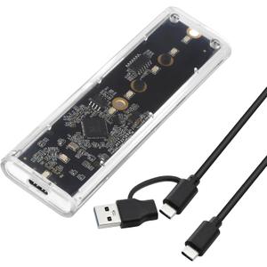 ELUTENG Transparent M.2 NVMe SSD Enclosure with Colorful LED Lights, 10Gbps M2 SSD Enclosure Tool-Free NVMe to USB Adapter External Enclosure for M-Key SSD 2230 2242 2260 2280 Sizes Support UASP Trim