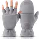 OZERO Winter Gloves Fingerless Convertible Mittens Thermal Polar Fleece Insulated Lining Windproof Warm for Men Women (X-Large, Grey)