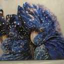 YETHEN WAL Blue Parrot Wall Art, Oversized Blue Bird Canvas Print, Cobalt Textured Animal Artwork for Living Room Bedroom Hallway, 2958 Inch