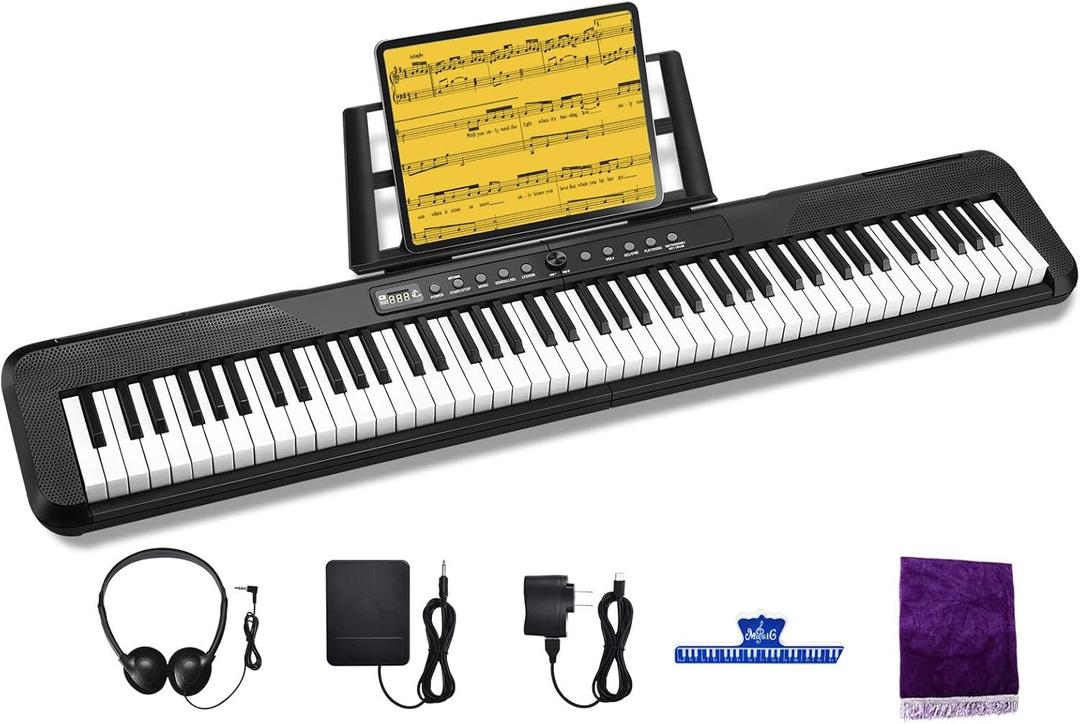 88 Key Digital Piano, Semi Weighted Electronic Keyboard Piano with Music Stand, Power Supply, Sustain Pedal, Bluetooth, MIDI, for Beginner Professional at Home, Stage (Black)