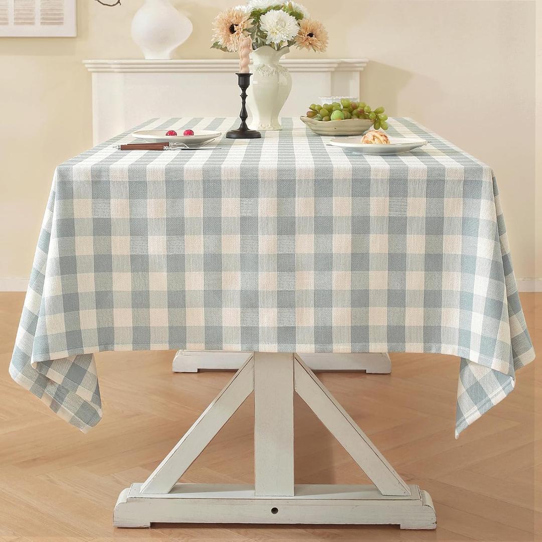 Laolitou Blue Checkered Tablecloth Rectangle Tables Buffalo Plaid Gingham Table Cloth Cotton Linen Rustic Tablecloths Washable Wrinkle Free for Party Picnic Kitchen, 60"x120" 10-12 Seats