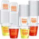 Jingmore 50 Pcs 3 oz Merry Christmas Shot Cups Small Plastic Party Glasses Clear Disposable Drinking Cups Whiskey Tasting Food Samples Glasses for Xmas Party & Events(Thanks Friends Giving)