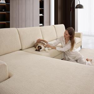 Jialudora Couch Cushion Covers Chaise Couch Cover Stretch Sectional Sofa Slipcover Washable Wear-Resistant Furniture Protector(Natural,1 Piece for Chaise or Sofa 3-Seater)