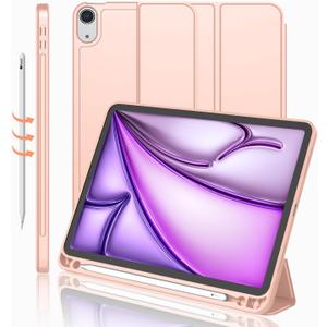 iMieet iPad Air 11 Inch Case M3(2025) / M2 (2024), iPad Air 5th/4th Generation Case 2022/2020 10.9 Inch with Pencil Holder,Trifold Stand Smart Case with Soft TPU Back(Bisque)