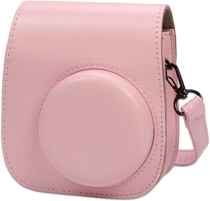 Pocoukate Case for Fujifilm Instax Mini 12, 11, 9, 8, PU Leather Case with Adjustable Shoulder Strap, Universal Cover Precise Hole Design for Mini 12, 11, 9, 8 (Pink)