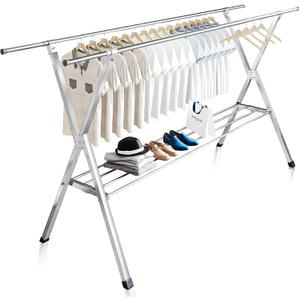 JAUREE Clothes Drying Rack 2 Tiers, Heavy Duty Drying Rack Clothing Folding Indoor Outdoor, Stainless Steel Laundry Drying Rack, Foldable Garment Rack with 20 Windproof Hooks (84 Inches)