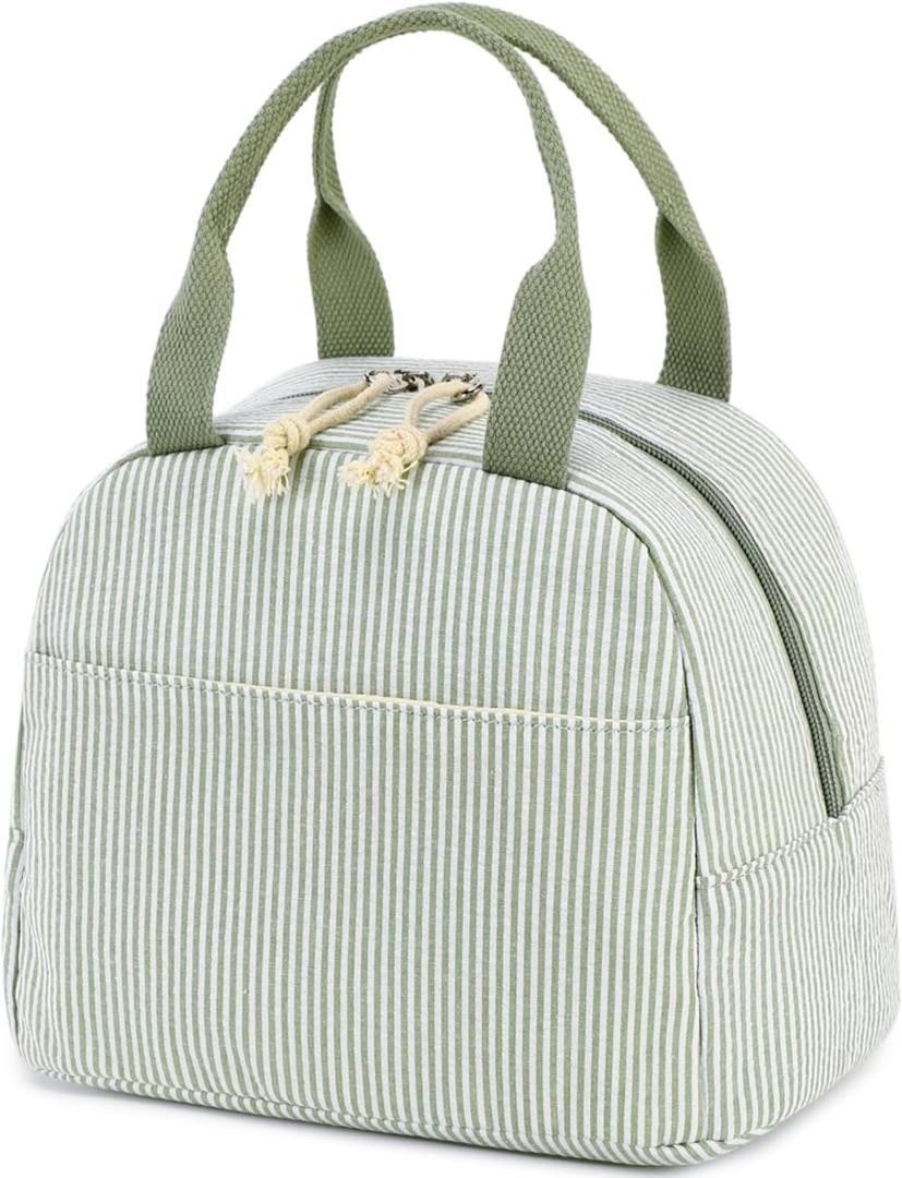 Bluboon Lunch Bag for Women Men Cute Corduroy Lunch Tote Bags Reusable Insulated Lunch Box Large Capacity Reusable Insulated Cooler for Work Picnic or Travel (Stripes green)