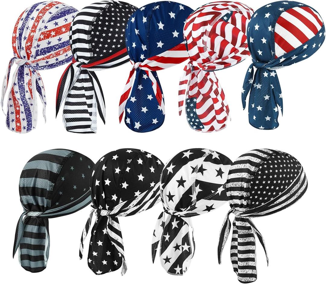 DOCILA 9 Pcs Do Rags Skull Cap Men Women Helmet Liner Head Bandana Motorcycle Durags Caps Cycling Beanie Sports Accessories