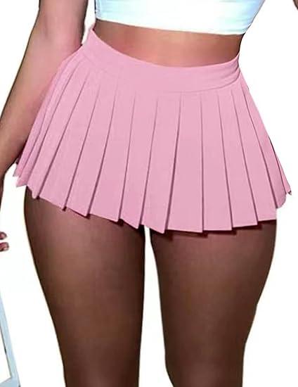 Mini Skirt for Women Pleated Skirts Y2K Sexy Skirt High Waist Schoolgirl Skirt Elastic Waistband Cosplay Club Outfits L, Pink