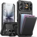SSLOTSCASE for iPhone 17 Case with 2X Screen Protector, Credit Card Holder & Kickstand & Slide Camera Lens Cover & Camera Stand, Military-Grade Protection Heavy Duty Case Cover for iPhone 17, Black