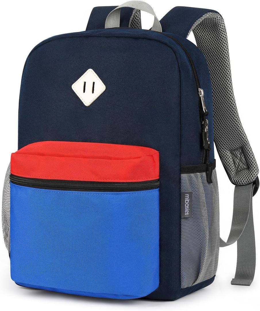 mibasies Kids Backpack for Boys 4-6: Boys Backpacks for Elementary Kindergarten (SMALL-15"H(Fit Folder), Navy Blue & Red Blue)