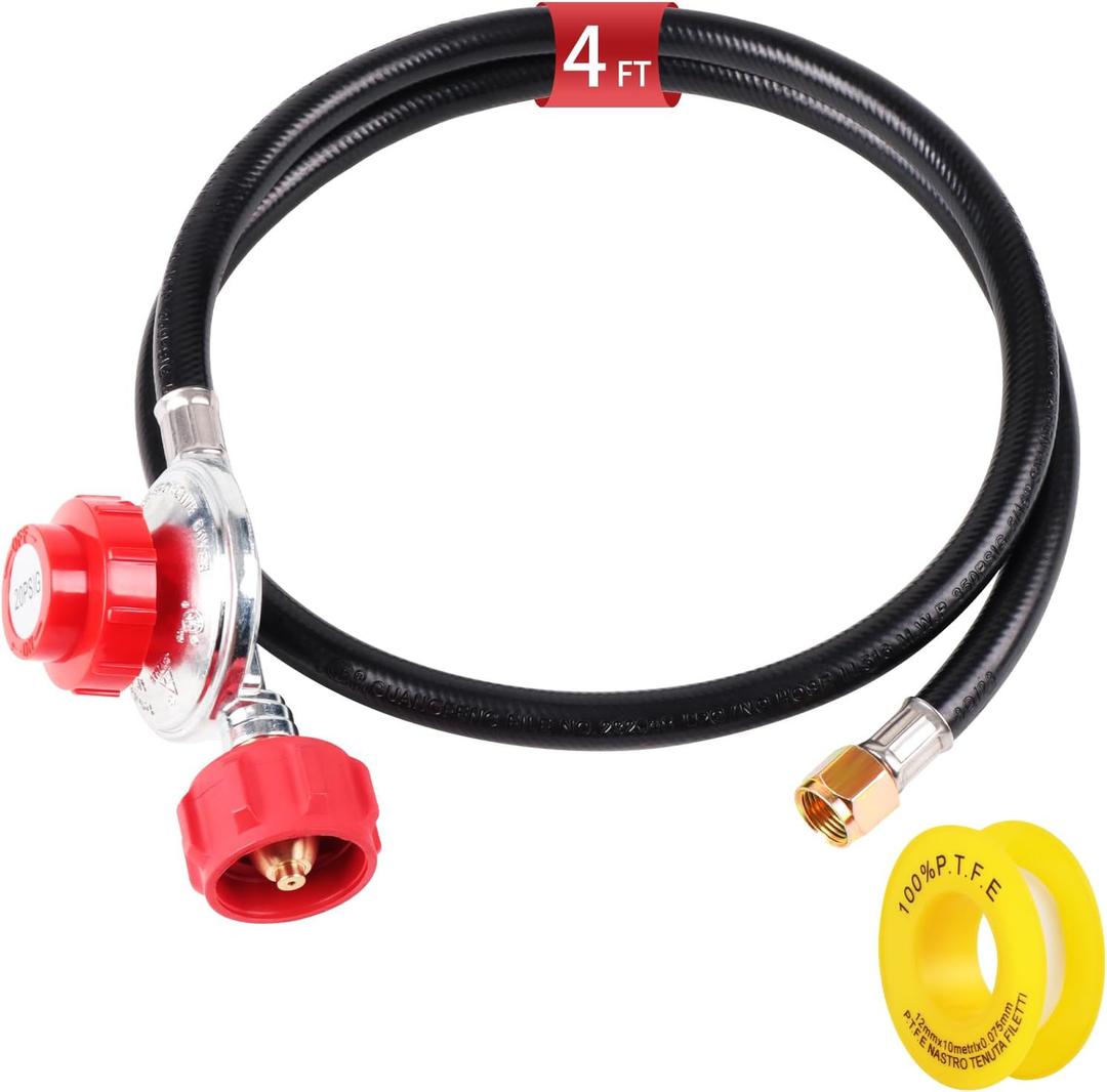 Propane Hose with Regulator,4ft Propane Regulator with Hose Rubber 0-20 PSI Adjustable Regulator for Portable Grills Heater Camping Stove