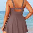 Aqua Eve Plus Size Swimuit with Shorts Two Piece Plus Size Swimdress | Petal-shaped Neckline, Twist Front, ps, Unremovable Cups, High Waist Bottom, Adjustable Straps, Flowy Dress Top 20 Plus, Coffee Brown