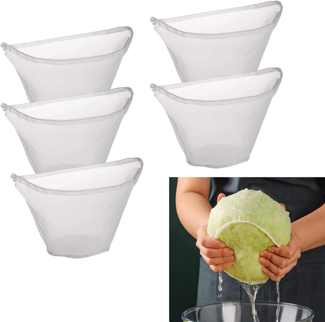 5PCS Cheese Cloth Bags, Reusable Straining Bags, Nylon Nut Milk Bag for Soy Milk, dumpling fillings,Straining Juice,Vegetable(Medium)