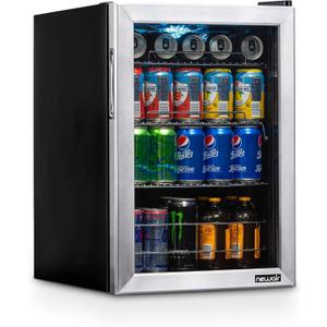 NewAir 90 Can Beverage Refrigerator | 17 Freestanding Small Mini Fridge for Bedroom, Home Bar or Office | Quiet Compressor Cooling & Adjustable Shelves | Stainless Steel