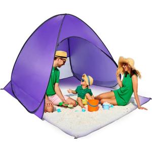 Beach Tent Pop Up Beach Tent Canopy Sun Shade Shelter Anti-UV Automatic Waterproof (Large, purple)