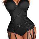 Avidlove Lingerie for Women Sexy Corset Garter Lingerie Set One Piece Teddy Bodysuit Boudoir Outfit L
