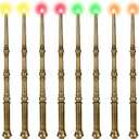 Light Up Magic Wizard Wand with 4 Color Lights & Sound - Set of 8 Illuminating Witch Sorcerer Toys for Kids Cosplay Party, Golden