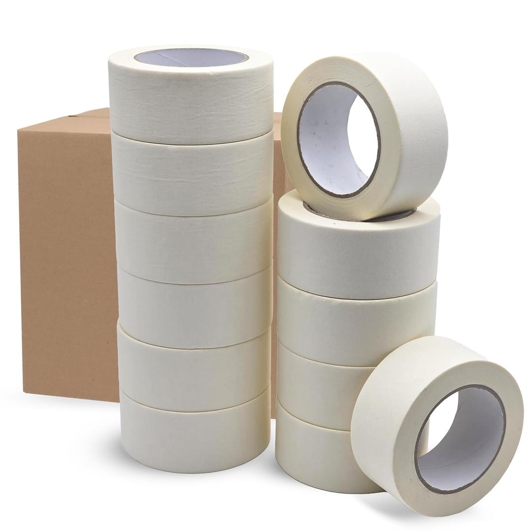 12 Pack Wide Masking Tape 2 inch Wide, White Painters Tape 2" Masking Tape Wide Bulk for General Purpose Use, 2 Inches X 55 Yards X 12 Rolls (660 Total Yards)