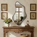 Asymmetrical Wall Mirror, Irregular Shaped Frameless Vanity Mirror, Modern Decorative Mirror for Entryway, Living Room, Bathroom (Black, 43" L x 26" W)