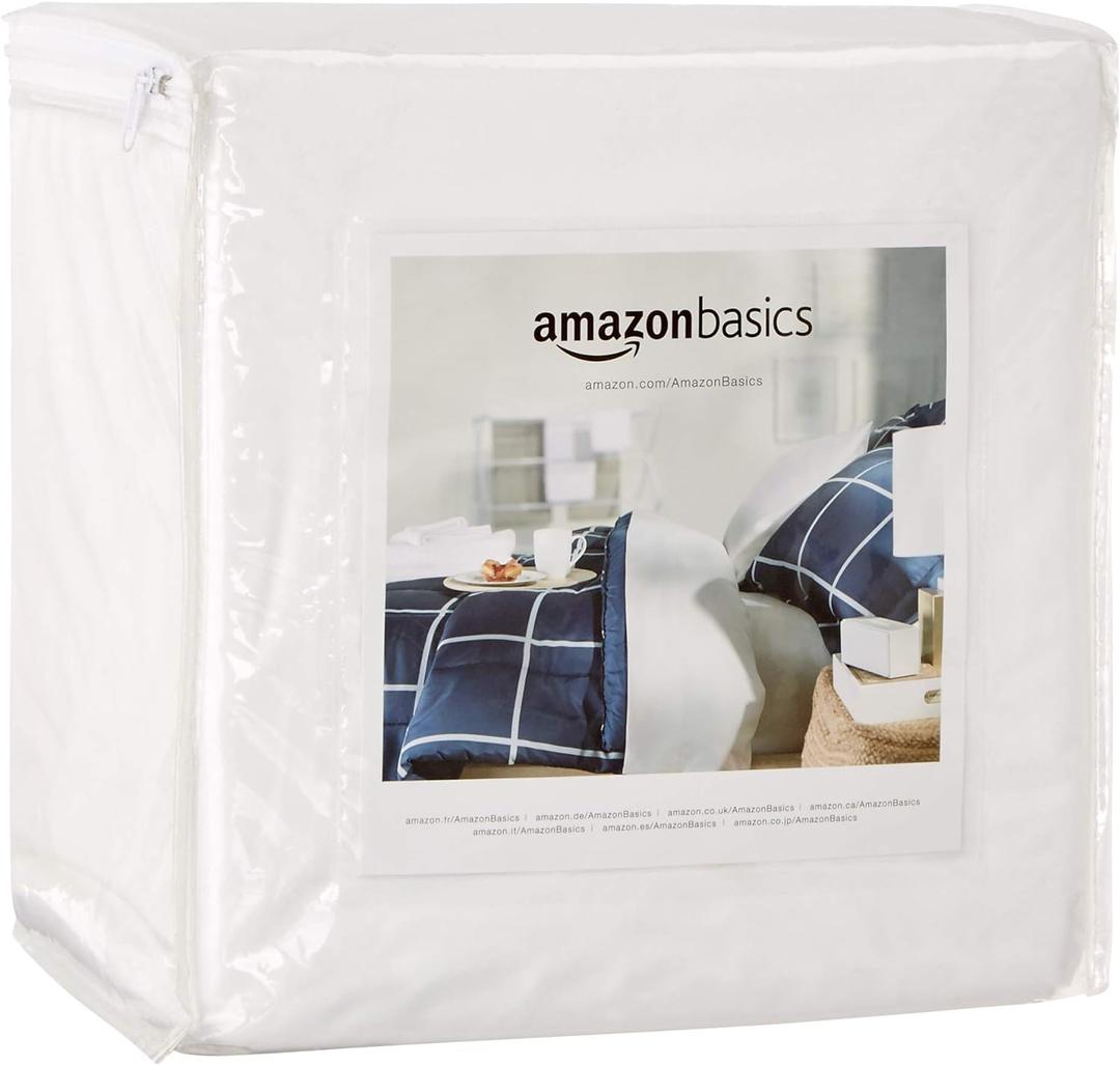 Amazon Basics Waterproof Mattress and Box Spring Protector, Zipper Enclosed Cover to Protect Against Liquid Spills, 12 to 18" Depth, Queen, White