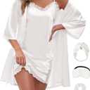 EPLAZA Bride Robe for Wedding Day Set Bridal Robes Satin Robe with Sexy Silk Lingerie for Bachelorette Party Getting Ready (Small, White)