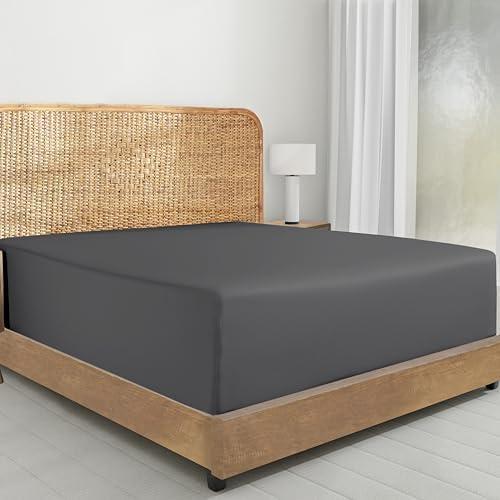 California Design Den 100% Organic Cotton Fitted Sheet Full Size Only, Percale, Deep Pocket, Lightweight, Snug-Fit, Crisp, Easy Use, 1 Pc Full Size Fitted Sheet (Grey)