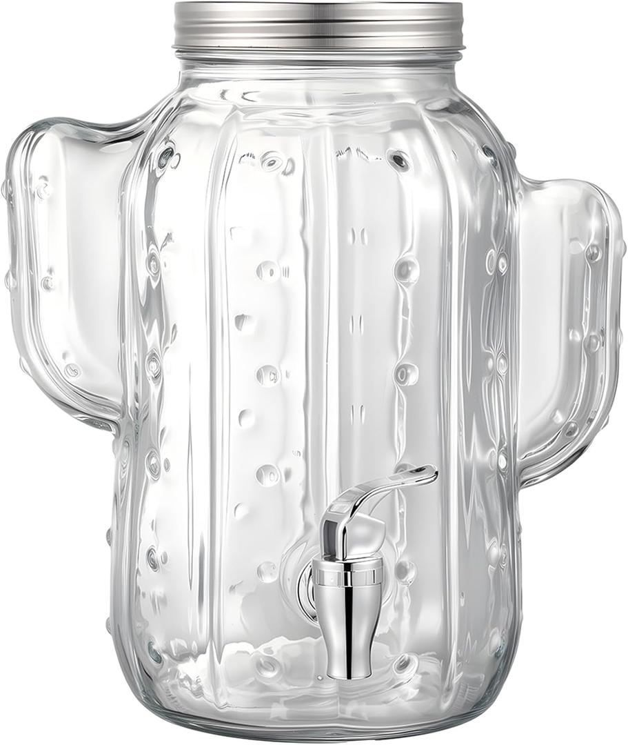 1 Gallon Cactus Drink Dispenser for Parties, 135 oz Clear Cactus Shaped Beverage Dispenser with Lid and Spigot for Weddings, Party, Sun Tea Jar, Water Juice Lemonade