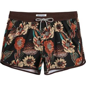 maamgic Mens Swim Trunks Retro Swim Shorts 4 Way Stretch with Mesh Vintage 80s 90s Quick Dry Swimsuits Board Shorts (X-Large, Flower Brown)