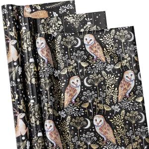 RUSPEPA Christmas Wrapping Paper Roll with Metallic Foil Shine - Mini Roll - 17 inches x 10 feet per Roll, Total of 3 Rolls - Owl, Reindeer and Christmas Ball