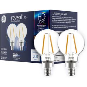 GE Reveal LED Light Bulbs, 40 Watt, A15 Ceiling Fan Bulbs, Clear, Small Base (2 Pack)