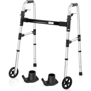 FSA/HSA Eligible Folding Walker with 2 Skis and 5" Wheels, Lightweight Walkers for Seniors and Adults, Supports up to 350 Pounds, Adjustable Height, Compact Standard Walker, Black (Walker With Skis)
