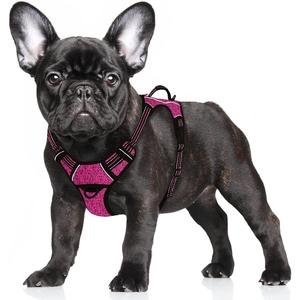 BARKBAY No Pull Dog Harness Large Reflective Dog Harness with Front Clip and Easy Control Handle for Walking Training Running with ID tag Pocket(Pink/Black,S)