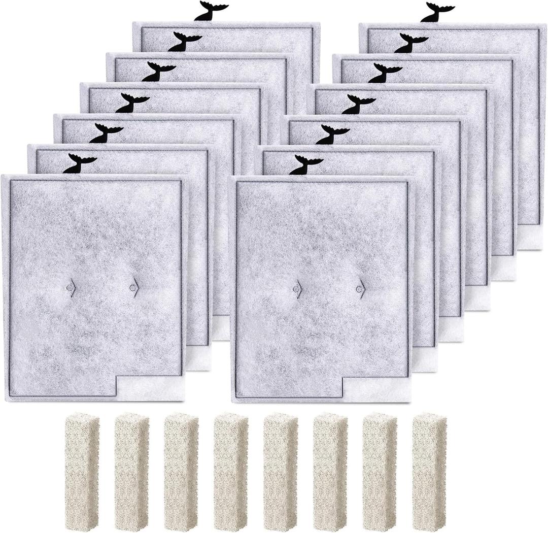 12pcs Large Filters Cartridges+8pcs Ammonia Reducer Filter Pads for Aqueon QuietFlow Power Size 20/30/50/75 & E Internal Power Size 40 & Canister Filter Size 200/300/400 & Zilla Large