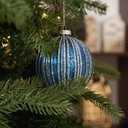 DN DECONATION 4PCS Blue Glass Christmas Ball Ornaments  4 Shimmering Silver Lines Hanging Ball Ornaments Set for Christmas Tree, Winter Decor Elegant Holiday Decorations Wedding