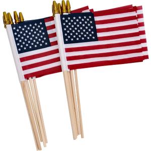 12 Pack Small American Flags on Stick Small US Flags/Mini American Flags for Outside 4x6 Inch American Hand Held Stick Flags with Kid-Safe Spear Top, Patriotic Veterans Day Decorations, 4th of July Decorations