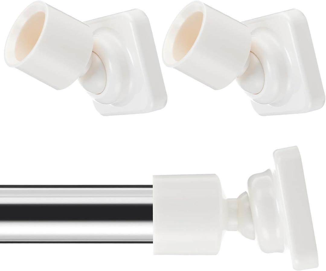 Shower Rod Holders for Wall - Angled 25mm Bracket & Rotation Knob Set, Includes Screws & Plugs for Sloped Ceiling (2, White)