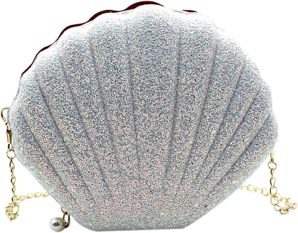 AIBEARTY Cute Seashell Shape Crossbody Purse Small Shoulder Bag with Chain for Women Little Girls (Sequin White)
