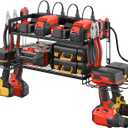 CCCEI Garage Tools Storage with Charging Station. Power Tool Battery Organizer Utility Shelf with Power Strip. 4 Drills Holder Wall Mount Rack, Black. (Small)