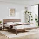 Queen Size Bed Frame, Malaysian Oak Bed Frame with Ladder Headboard, Solid Wood Bed Frames with Elevated Bed Legs, No Box Spring Needed, Noise-Free, Queen Size, Antique Espresso