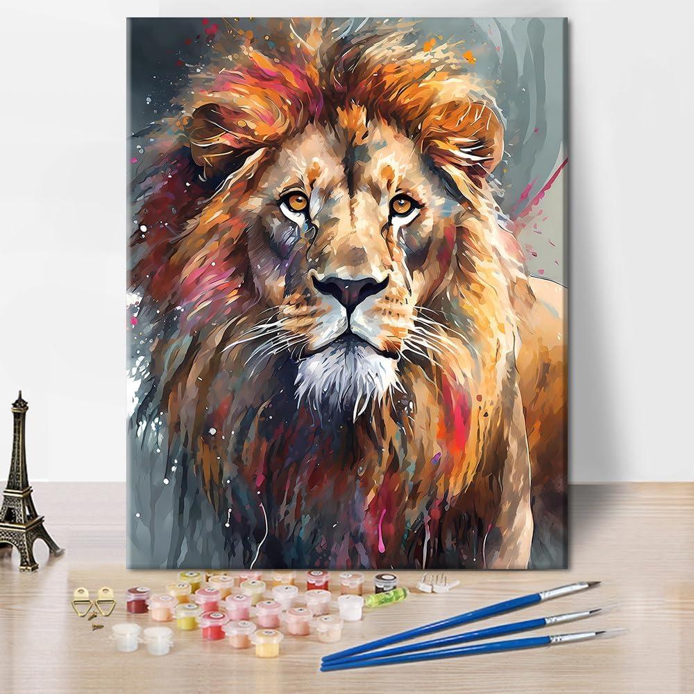 TUMOVO Paint by Numbers Kit for Adults - Lion DIY Adult Paint by Number Kits Animal Acrylic Canvas Painting for Adults Beginners Art Crafts Without Frame, 16x20 Inch